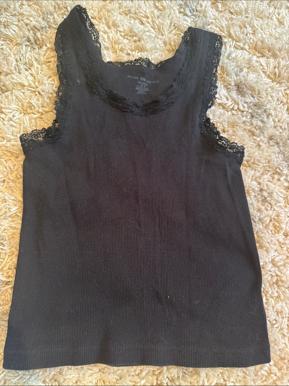 Brandy Melville Black Ribbed Lace-Trim Camisole